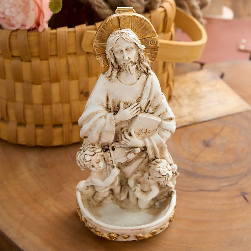 Christianartworkshop Vintage Carved Jesus & Cherub Holy Water Font: Emblem of Gentle Heavenly Guidance - image 1
