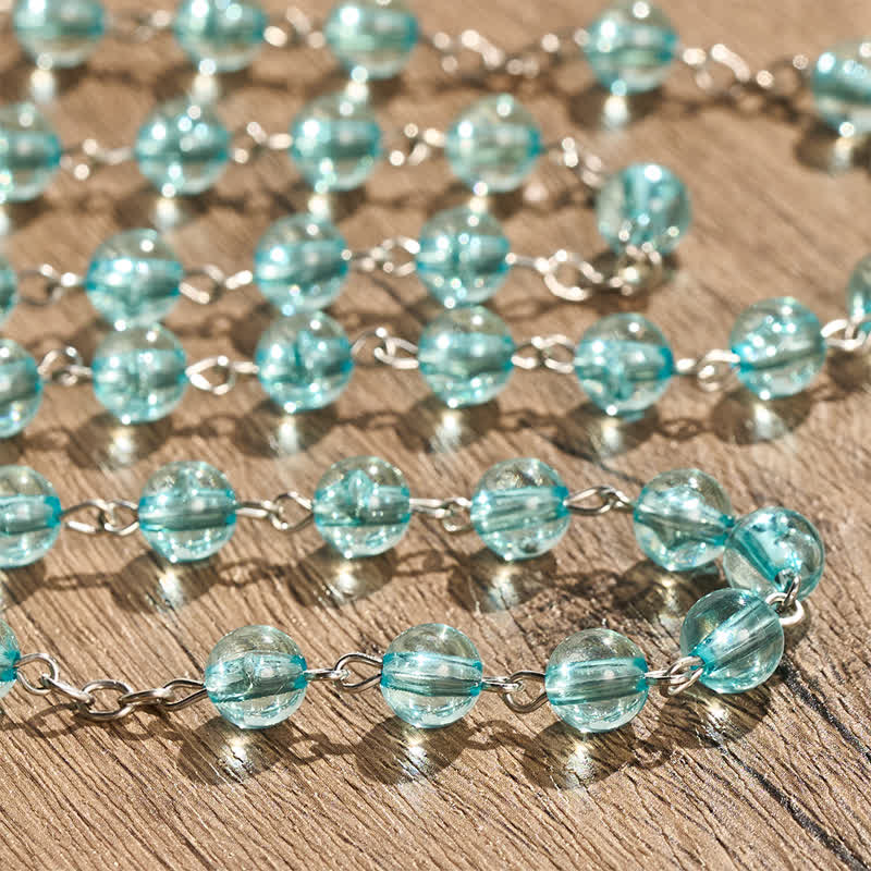 Christianartworkshop Our Lady & Crucifix of 8mm Round Acrylic Blue Alloy Chain Rosary - image 1