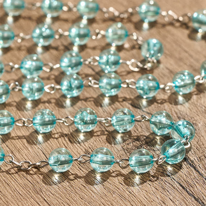 Christianartworkshop Our Lady & Crucifix of 8mm Round Acrylic Blue Alloy Chain Rosary - image 1