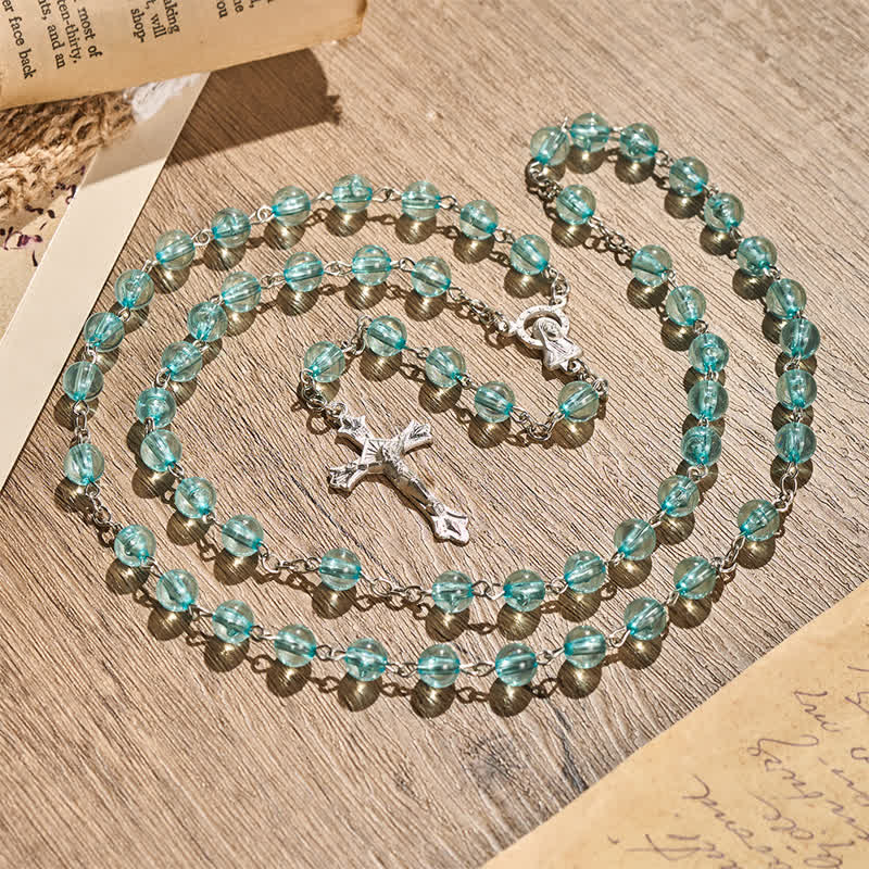Christianartworkshop Our Lady & Crucifix of 8mm Round Acrylic Blue Alloy Chain Rosary - image 2