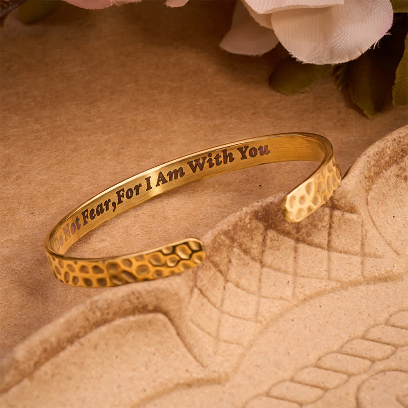 Christianartworkshop Textured Open Cuff Sacred Verse Bracelet: Beacon of Gentle Heavenly Fortitude - Golden - image 0