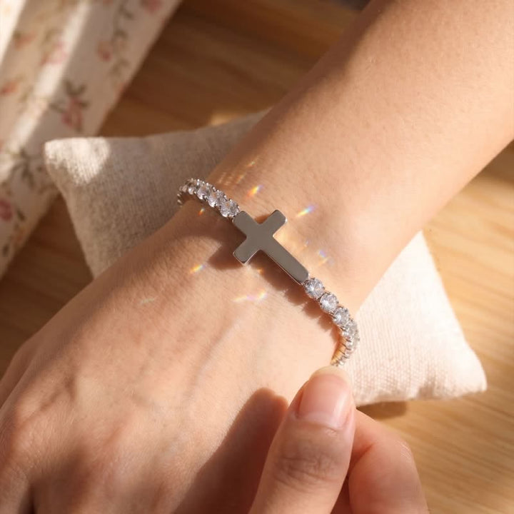 Christianartworkshop Sleek Stainless Steel Cross Tennis Bracelet: Beacon of Quiet Heavenly Fortitude - Silver - image 3