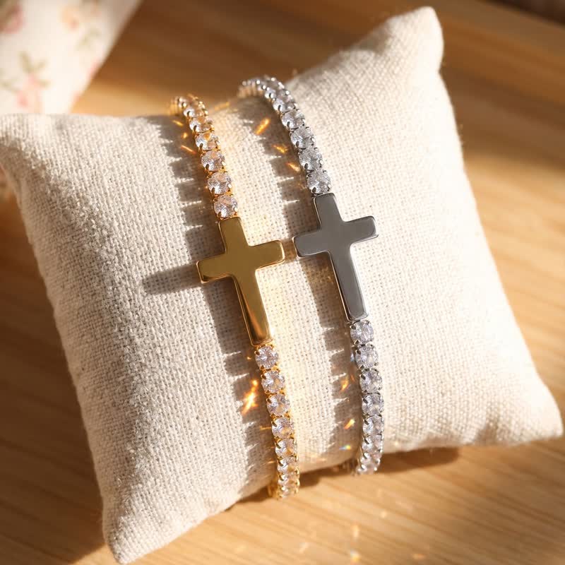 FREE Today: Sleek Stainless Steel Cross Tennis Bracelet: Beacon of Quiet Heavenly Fortitude - image 1