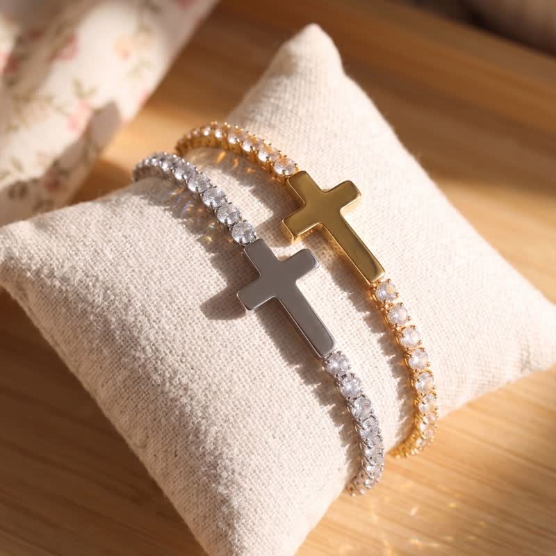 FREE Today: Sleek Stainless Steel Cross Tennis Bracelet: Beacon of Quiet Heavenly Fortitude - image 0