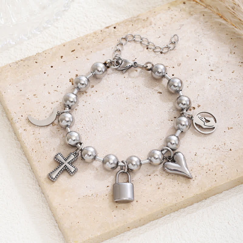 Christianartworkshop Multi-Charm Beaded Cross Bracelet: Token of Tender Heavenly Devotion - Silver - image 3
