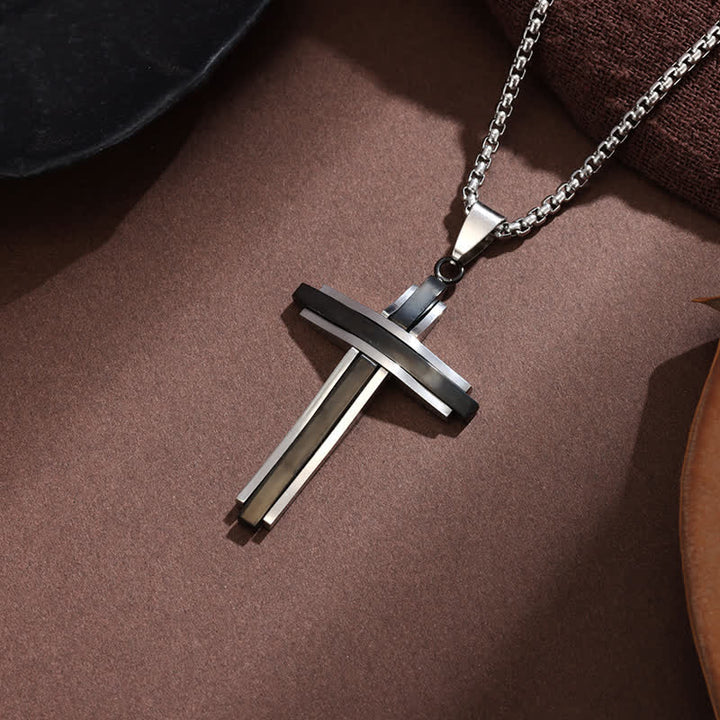Christianartworkshop Stacked Bar Cross Box Chain Necklace: Token of Unfailing Divine Guardianship - Black - image 2