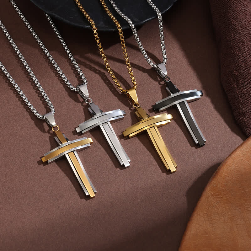 Christianartworkshop Stacked Bar Cross Box Chain Necklace: Token of Unfailing Divine Guardianship - image 0