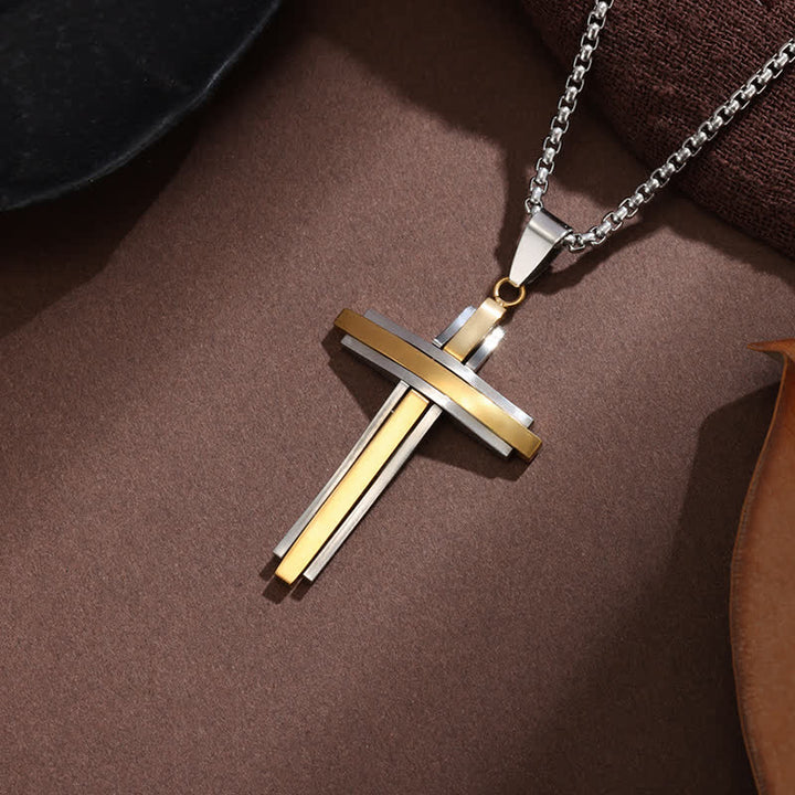 Christianartworkshop Stacked Bar Cross Box Chain Necklace: Token of Unfailing Divine Guardianship - Golden & Silver - image 3