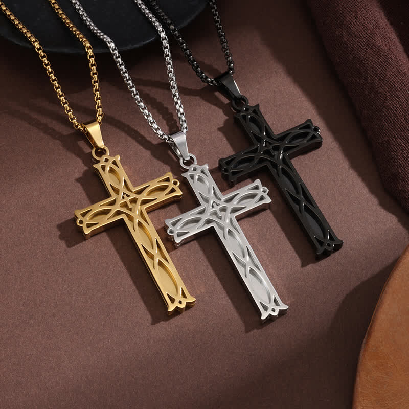 Christianartworkshop Vintage Openwork Vine Cross Box Chain Necklace: Token of Abiding Heavenly Grace - image 0
