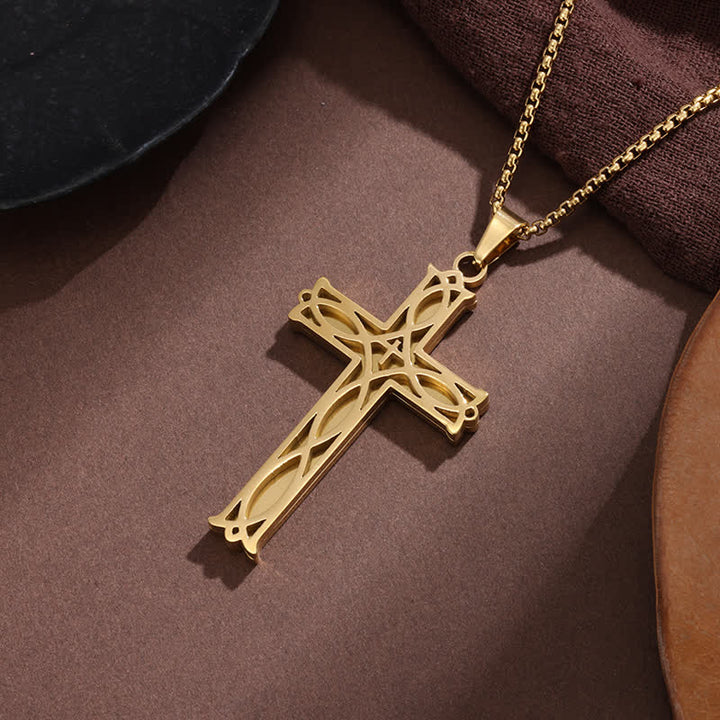 FREE Today: Vintage Openwork Vine Cross Box Chain Necklace: Token of Abiding Heavenly Grace - Golden - image 2