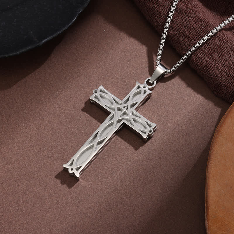 FREE Today: Vintage Openwork Vine Cross Box Chain Necklace: Token of Abiding Heavenly Grace - Silver - image 1