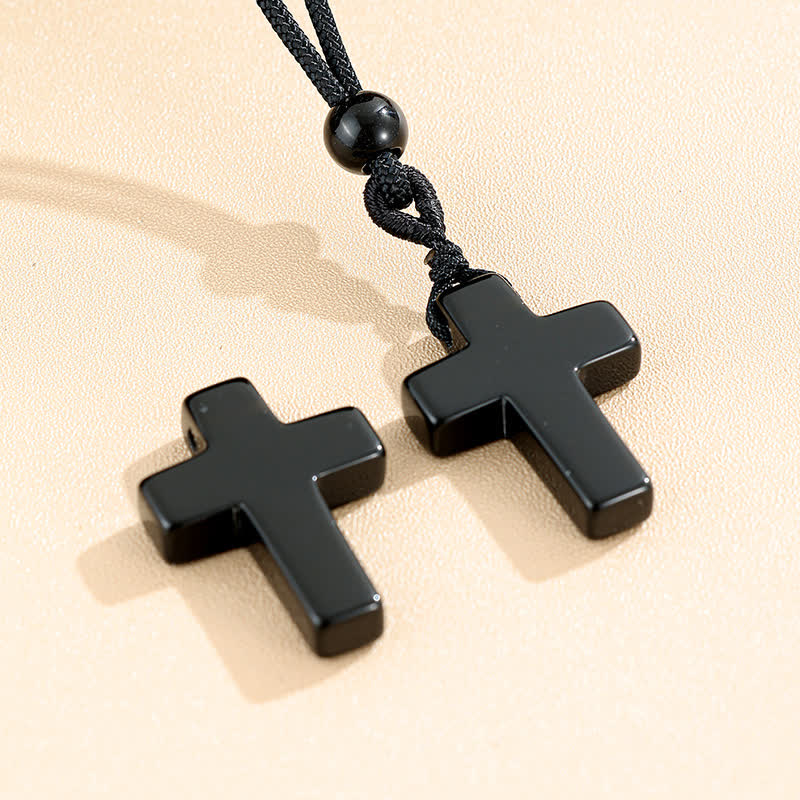FREE Today: Versatile Natural Stone Cross Knot Necklace: Charm of Everlasting Divine Favor - Obsidian - image 6