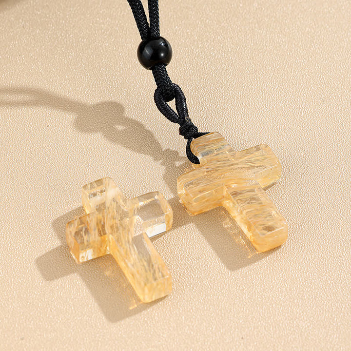 Christianartworkshop Versatile Natural Stone Cross Knot Necklace: Charm of Everlasting Divine Favor - Yellow Watermelon Stone - image 9