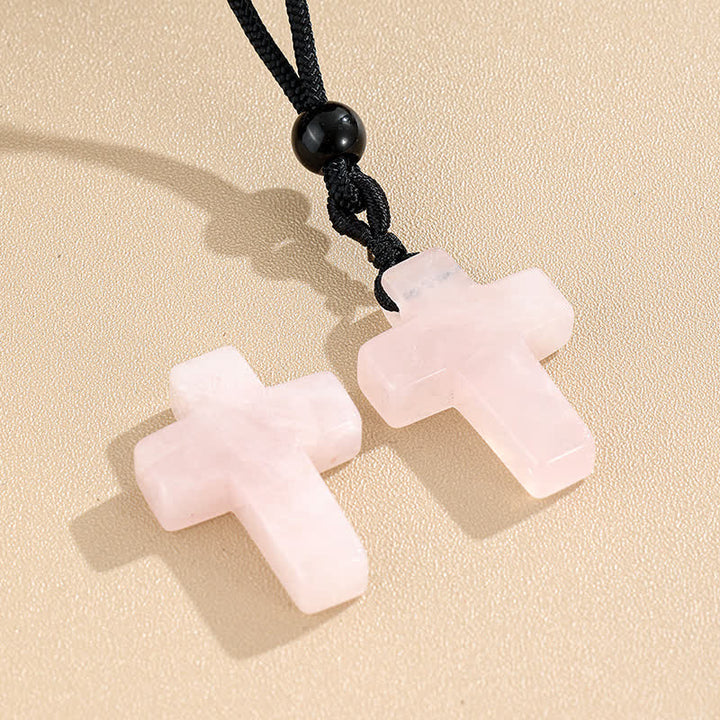 Christianartworkshop Versatile Natural Stone Cross Knot Necklace: Charm of Everlasting Divine Favor - Pink Aventurine - image 10