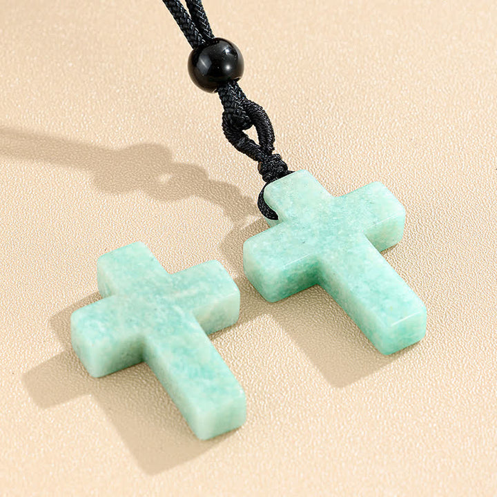 Christianartworkshop Versatile Natural Stone Cross Knot Necklace: Charm of Everlasting Divine Favor - Amazonite - image 5