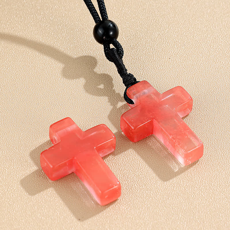 FREE Today: Versatile Natural Stone Cross Knot Necklace: Charm of Everlasting Divine Favor - Watermelon Red Stone - image 4