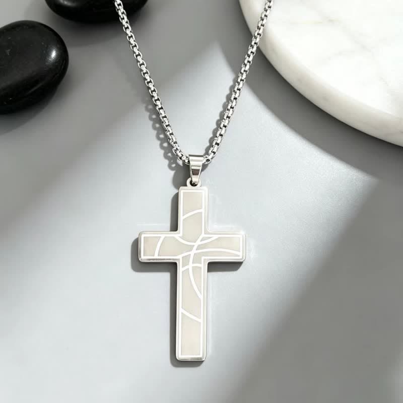 Christianartworkshop Modern Engraved Stainless Steel Cross Necklace: Bearer of Quiet Heavenly Comfort - Silver - image 2
