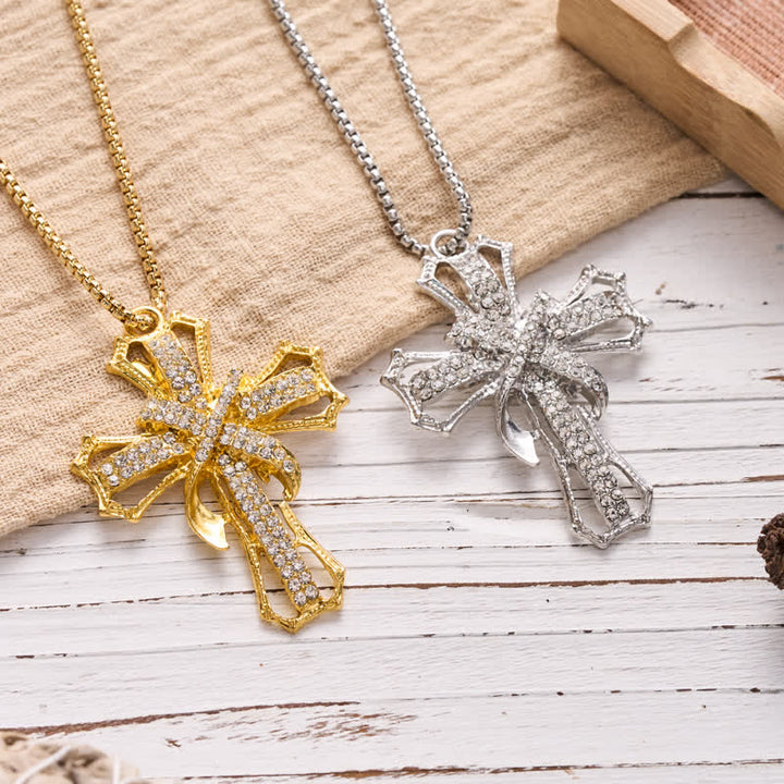 Christianartworkshop Luxe Jeweled Hollow Cross Box Chain Necklace: Icon of Quiet Heavenly Serenity - image 0
