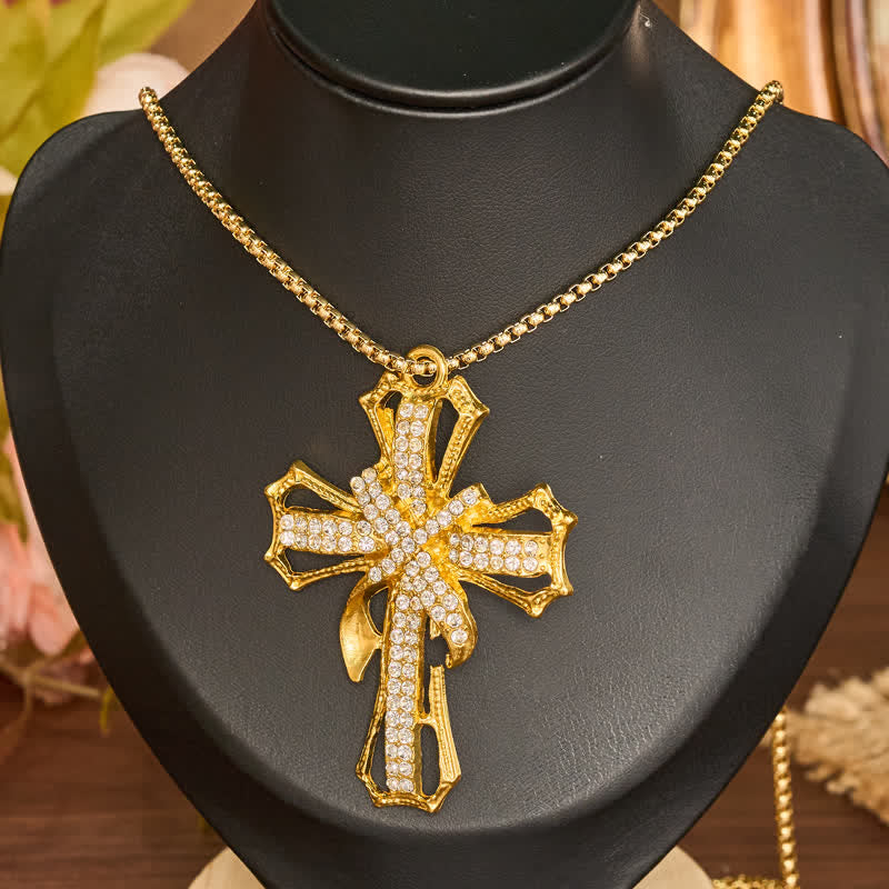 Christianartworkshop Luxe Jeweled Hollow Cross Box Chain Necklace: Icon of Quiet Heavenly Serenity - Golden - image 1