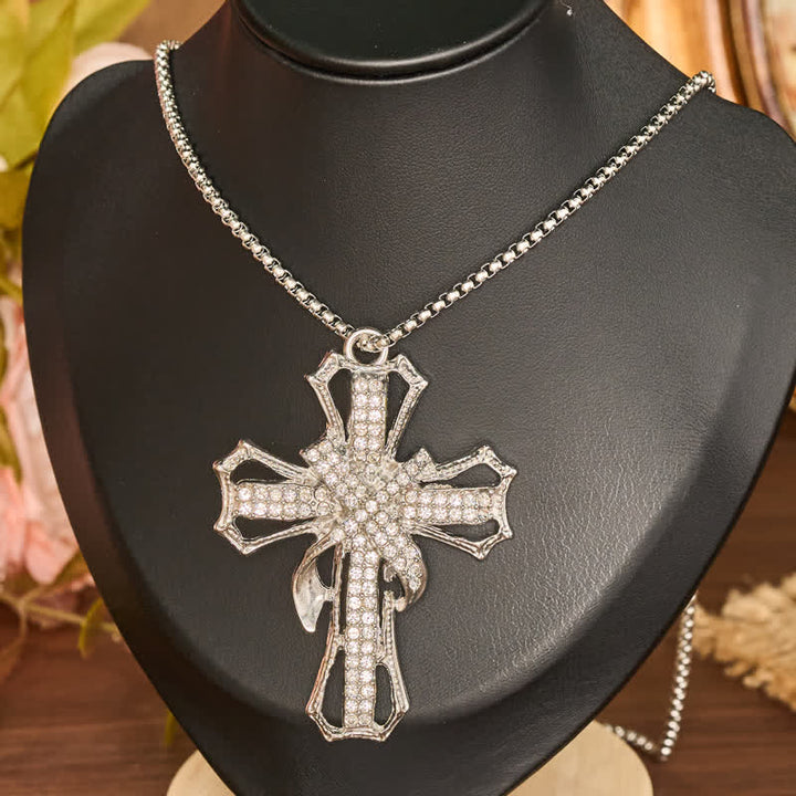 Christianartworkshop Luxe Jeweled Hollow Cross Box Chain Necklace: Icon of Quiet Heavenly Serenity - Silver - image 4