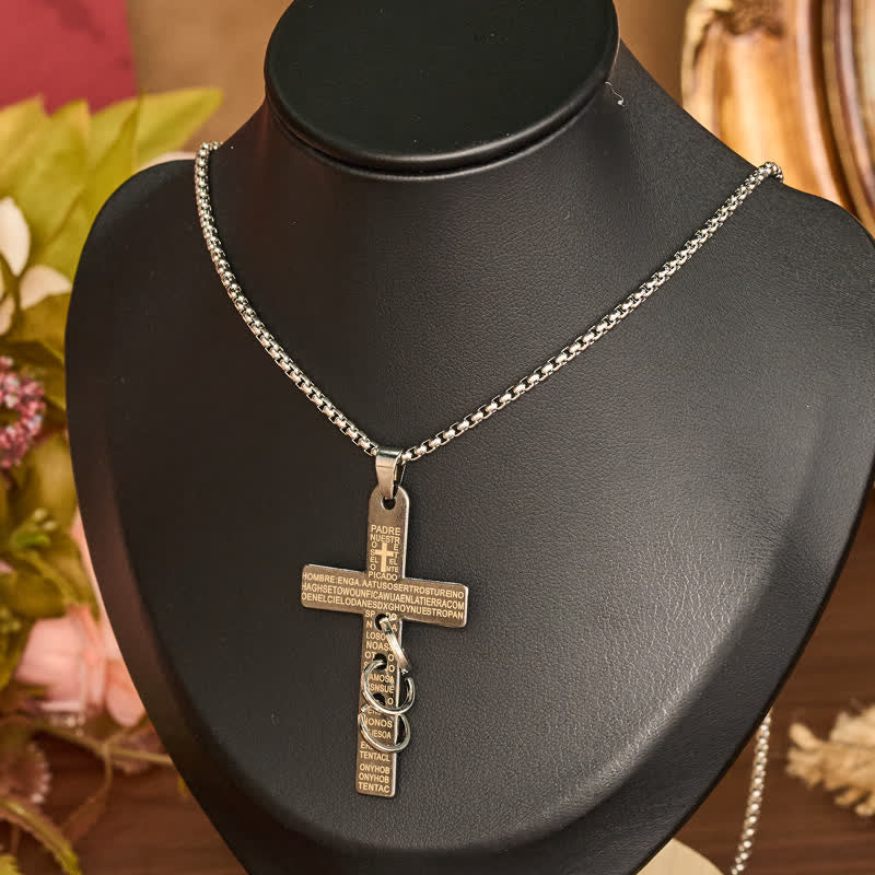 Christianartworkshop Engraved Scripture Cross Box Chain Necklace: Emblem of Heavenly Promise Grace - 27.56''/70cm - image 1