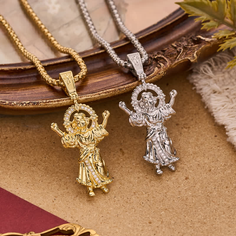 Christianartworkshop Ornate 3D Divine Child Jesus Wheat Chain Necklace: Icon of Quiet Sacred Serenity - image 0