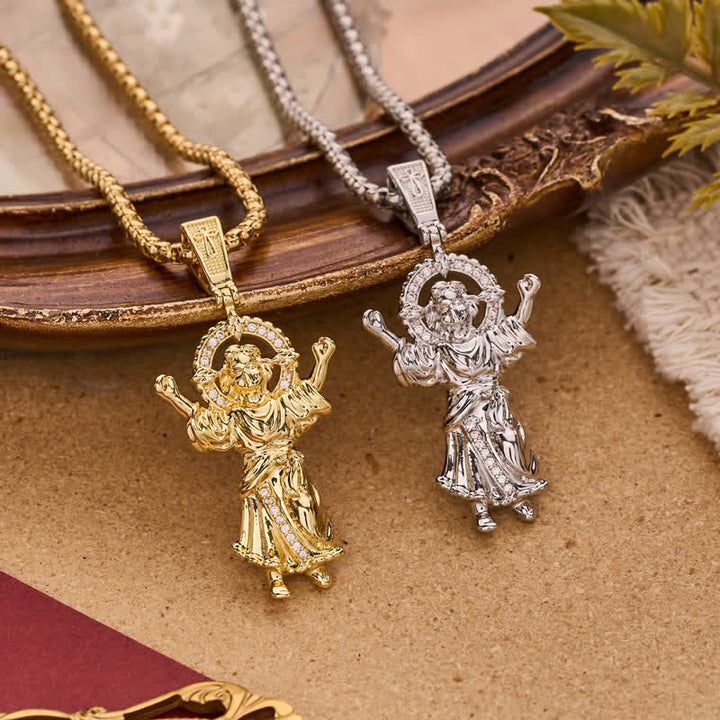 Christianartworkshop Ornate 3D Divine Child Jesus Wheat Chain Necklace: Icon of Quiet Sacred Serenity - image 0