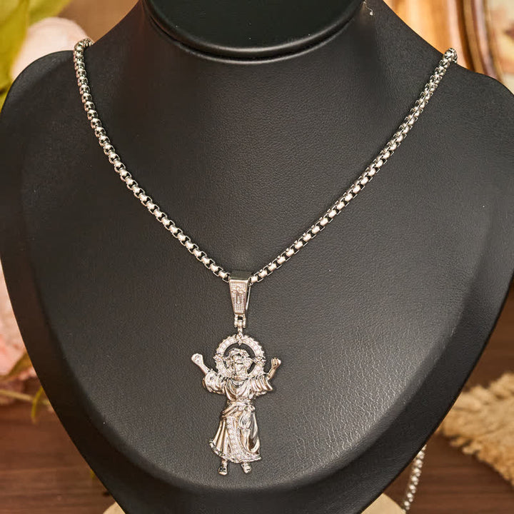 Christianartworkshop Ornate 3D Divine Child Jesus Wheat Chain Necklace: Icon of Quiet Sacred Serenity - Silver - image 5