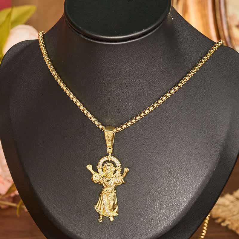 Christianartworkshop Ornate 3D Divine Child Jesus Wheat Chain Necklace: Icon of Quiet Sacred Serenity - Golden - image 1