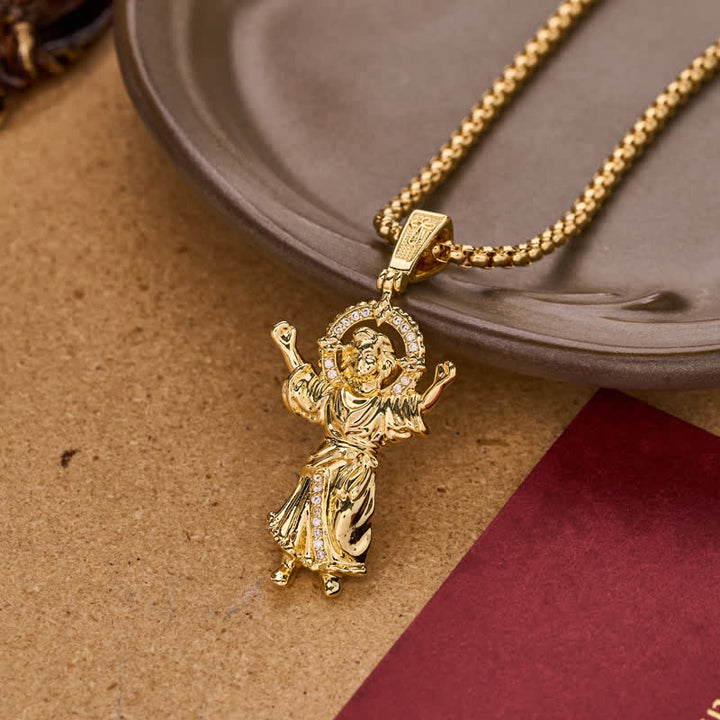 Christianartworkshop Ornate 3D Divine Child Jesus Wheat Chain Necklace: Icon of Quiet Sacred Serenity - image 3
