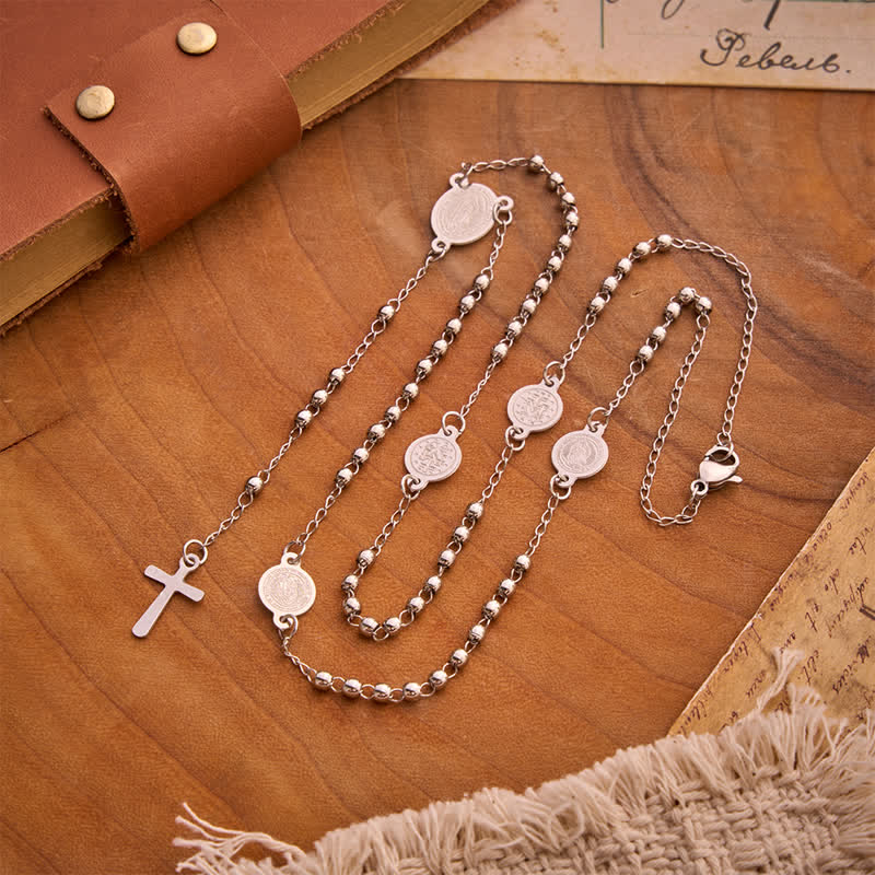 Christianartworkshop Our Lady Medal & Cross Ball Chain Rosary: Token of Gentle Divine Comfort - Silver - image 7