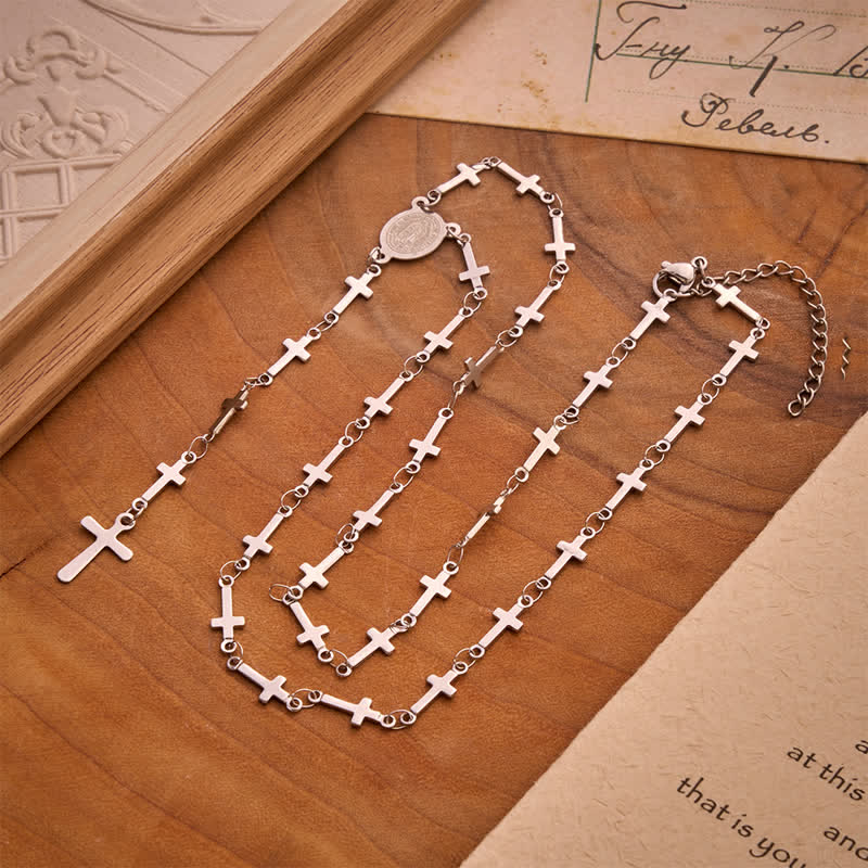 Christianartworkshop Our Lady Medal Cross Link Rosary: Token of Gentle Divine Comfort - Silver - Our Lady & Cross A - image 8