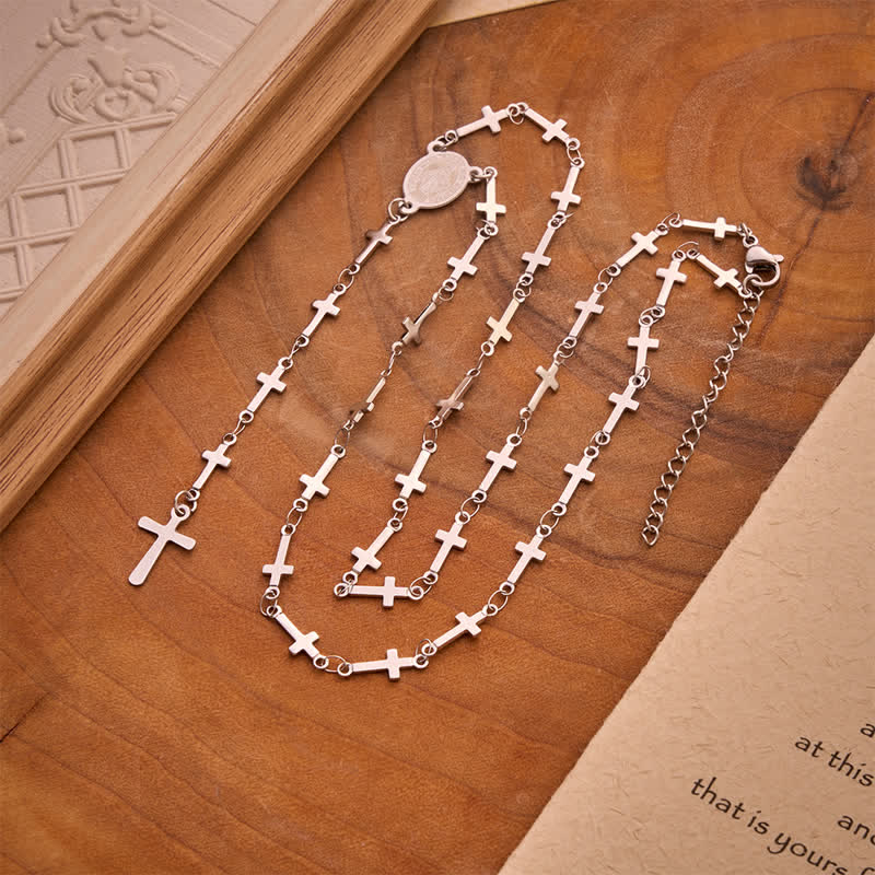 Christianartworkshop Our Lady Medal Cross Link Rosary: Token of Gentle Divine Comfort - Silver - Our Lady & Cross B - image 10