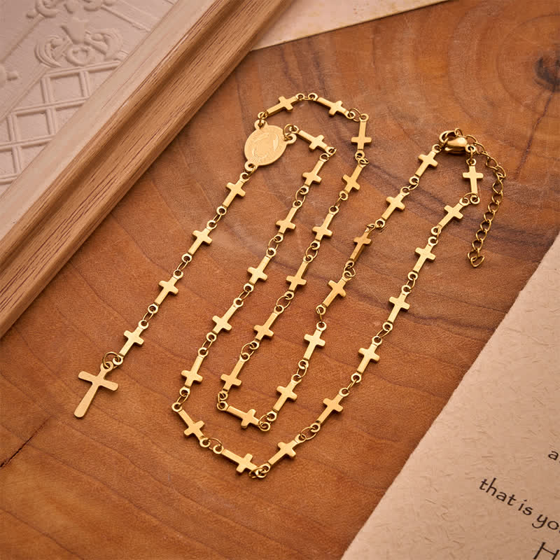 Christianartworkshop Our Lady Medal Cross Link Rosary: Token of Gentle Divine Comfort - Golden - Our Lady & Cross C - image 4