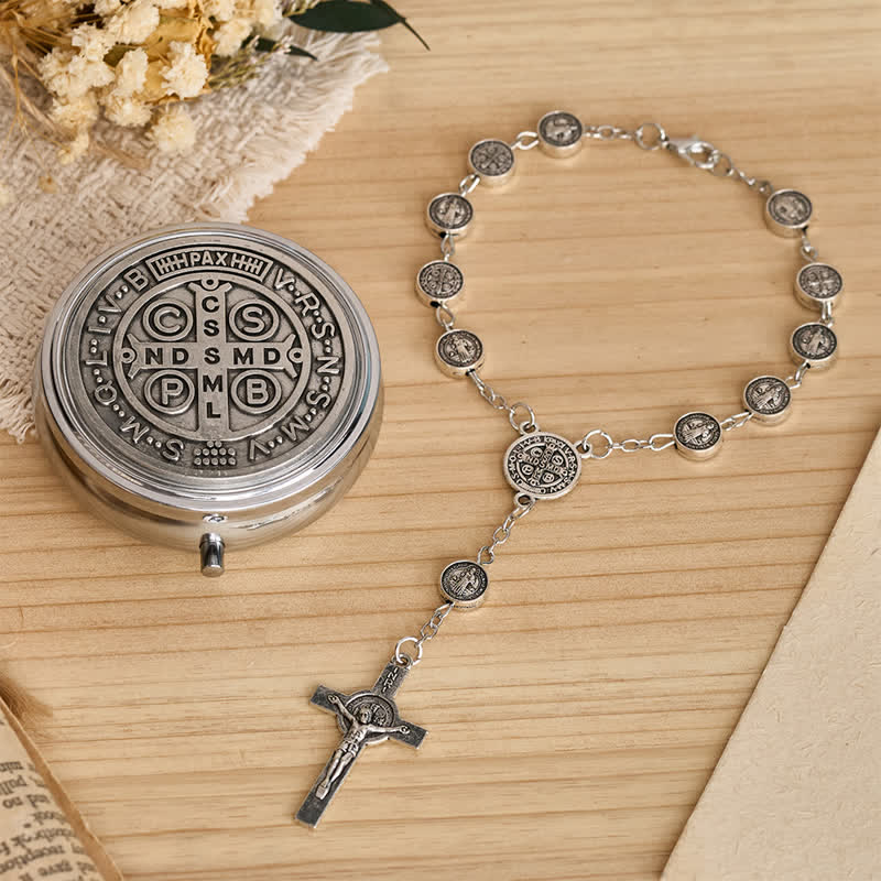 Christianartworkshop Engraved St Benedict Rosary Bracelet With Crucifix - image 1