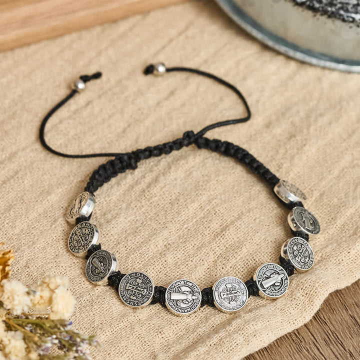 Christianartworkshop St Benedict Medal Braided Devotional Bracelet: Token of Gentle Divine Comfort - Black - image 4