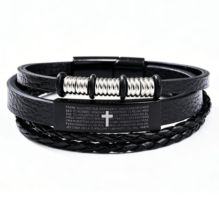 Christianartworkshop Scripture Engraved Cross PU Leather Stack Bracelet: Token of Gentle Divine Comfort - Cross A - image 1