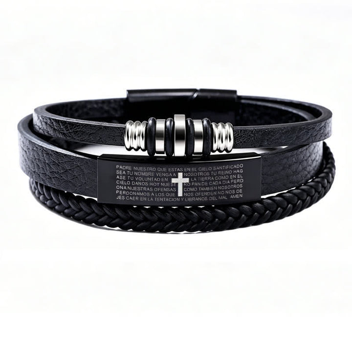 Christianartworkshop Scripture Engraved Cross PU Leather Stack Bracelet: Token of Gentle Divine Comfort - Cross B - image 2