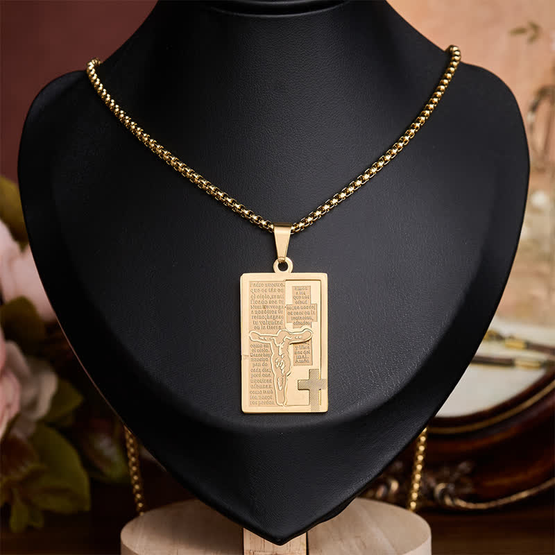Christianartworkshop Masculine Engraved Dog Tag Necklace With Crucifix: Emblem of Heavenly Gentle Favor - Golden - Cross & Crucifix A - image 1