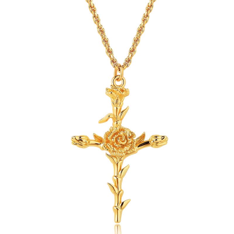 Christianartworkshop Polished Zinc Alloy Birth Flower Cross Necklace: Icon of Warm Heavenly Blessing - Carnation - image 2
