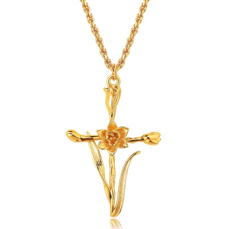 Christianartworkshop Polished Zinc Alloy Birth Flower Cross Necklace: Icon of Warm Heavenly Blessing - Narcissus - image 4
