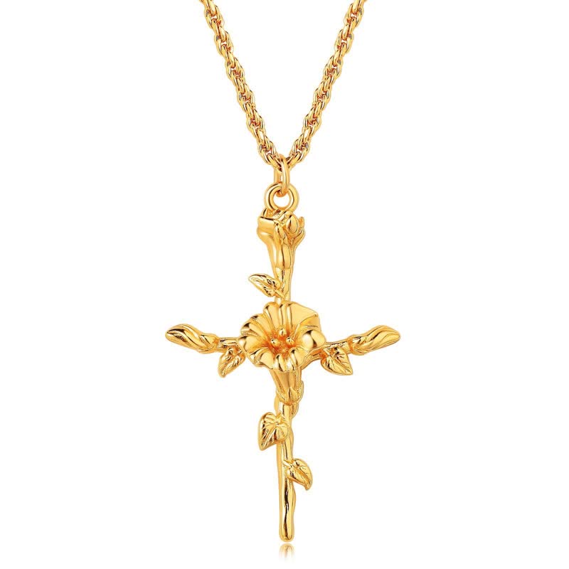 Christianartworkshop Polished Zinc Alloy Birth Flower Cross Necklace: Icon of Warm Heavenly Blessing - Poppy - image 9