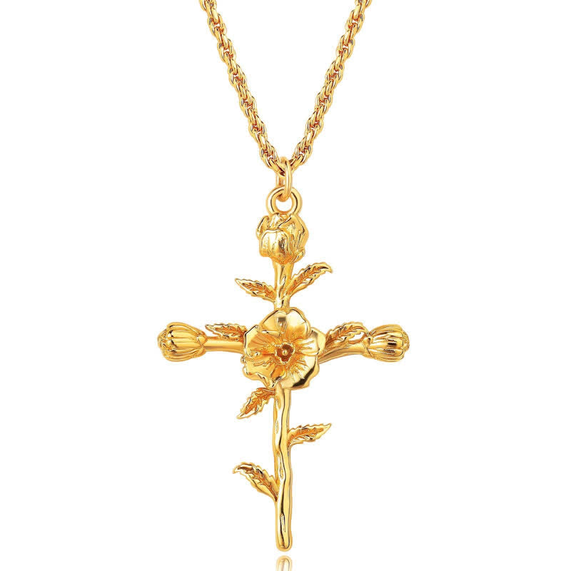 Christianartworkshop Polished Zinc Alloy Birth Flower Cross Necklace: Icon of Warm Heavenly Blessing - Morning Glory - image 10