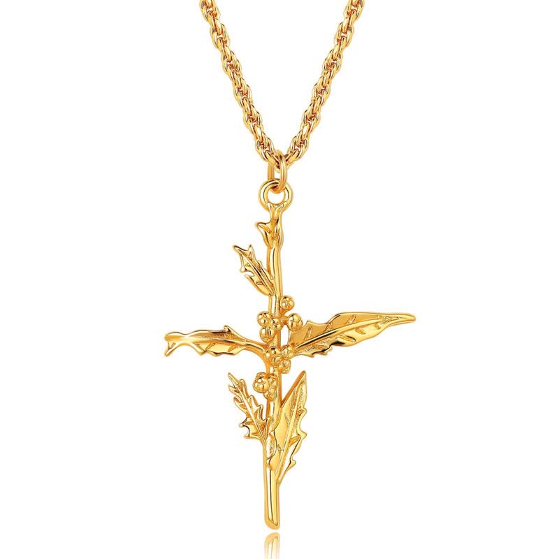 Christianartworkshop Polished Zinc Alloy Birth Flower Cross Necklace: Icon of Warm Heavenly Blessing - Holly - image 13