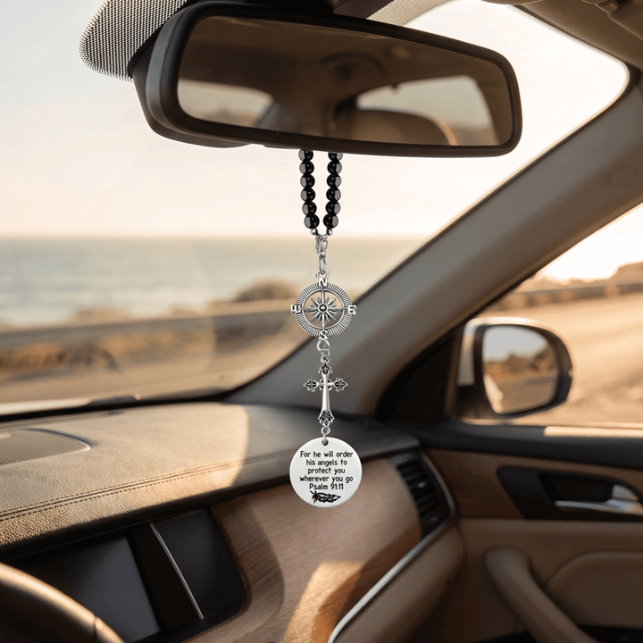 Christianartworkshop Engraved Scripture Cross Car Pendant: Token of Gentle Divine Travel Protection - image 3