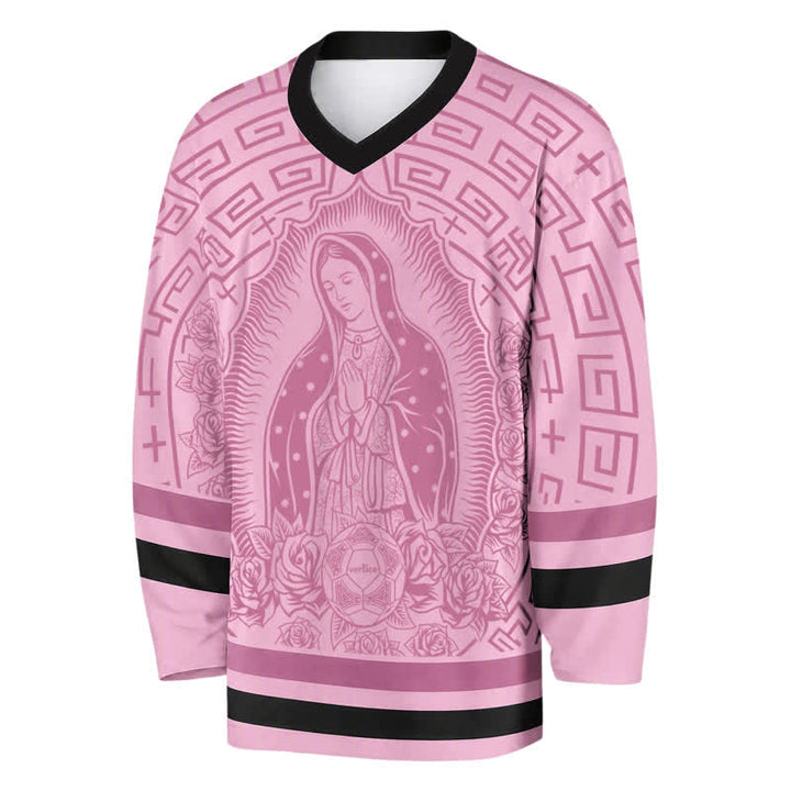Christianartworkshop Pink Madonna Rose Halo V Neck Hockey Jersey - image 2