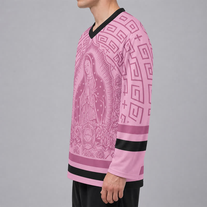 Christianartworkshop Pink Madonna Rose Halo V Neck Hockey Jersey - image 5