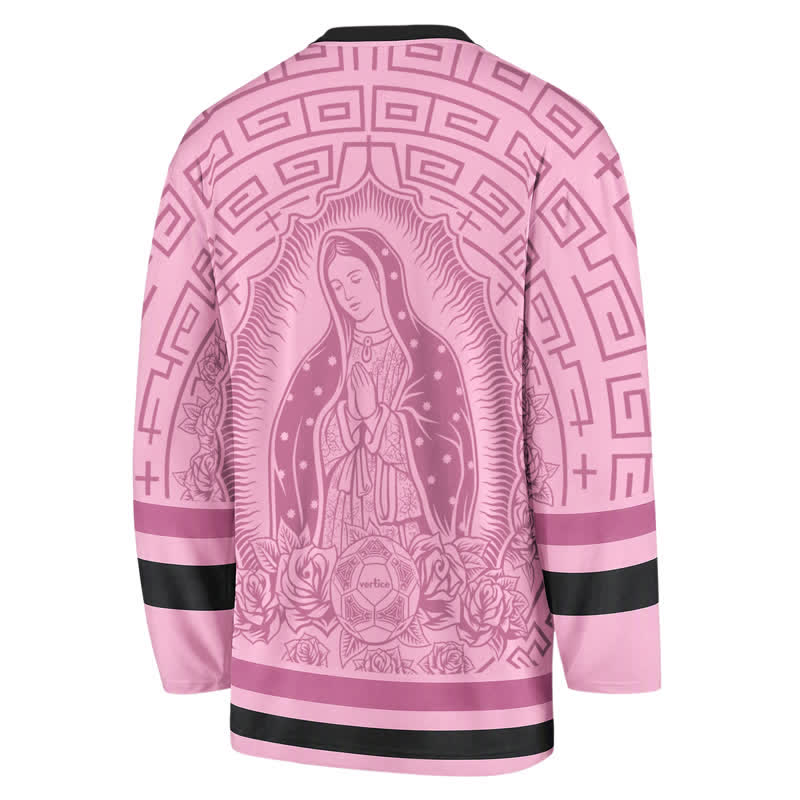 Christianartworkshop Pink Madonna Rose Halo V Neck Hockey Jersey - image 1
