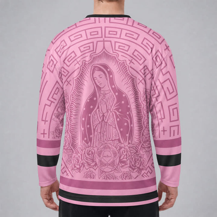 Christianartworkshop Pink Madonna Rose Halo V Neck Hockey Jersey - image 4