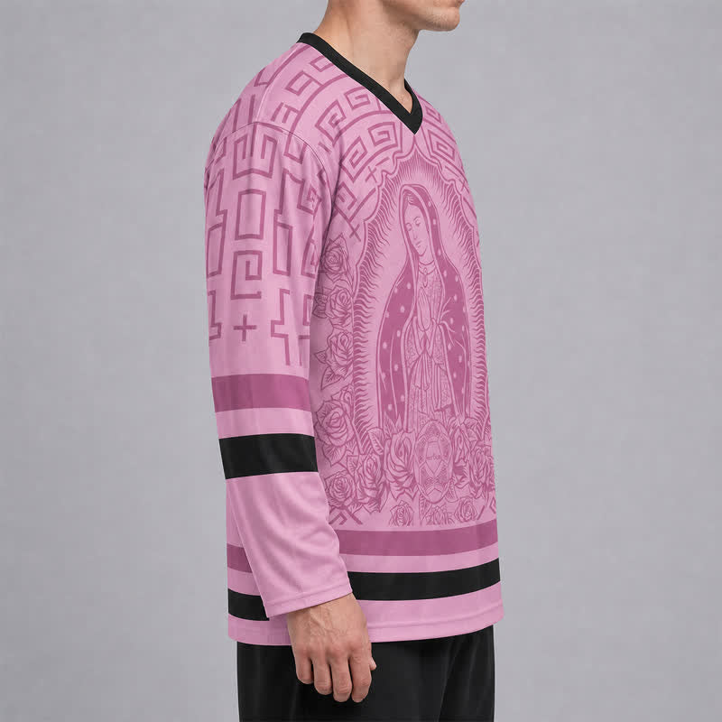 Christianartworkshop Pink Madonna Rose Halo V Neck Hockey Jersey - image 6